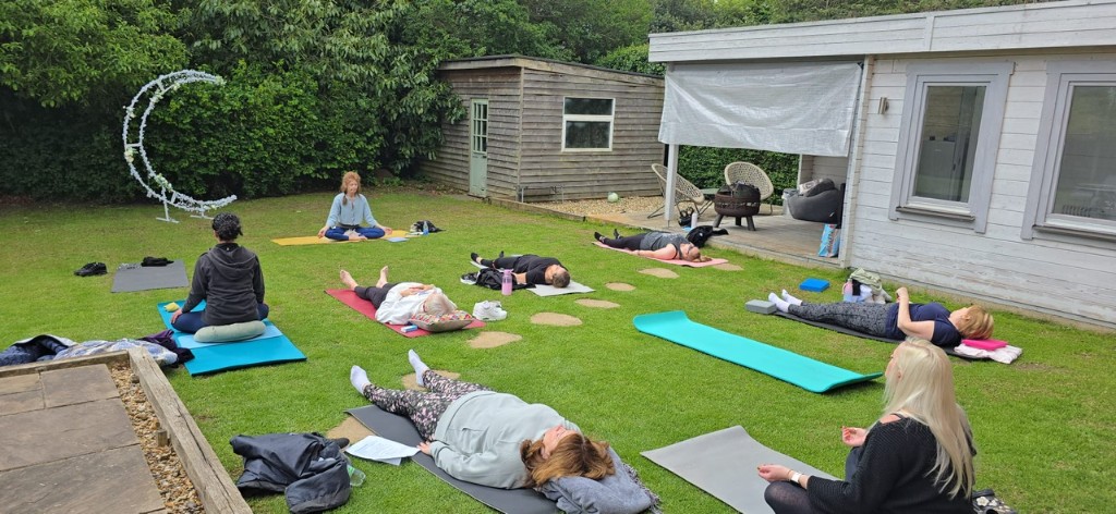Outdoor yoga session in Fiona's garden